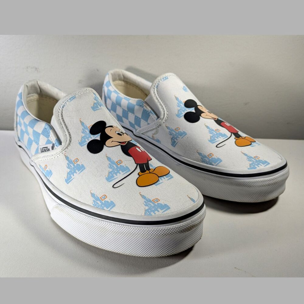 Vans Disney World Sneakers Unisex M6/W7.5 White Blue Mickey Mouse Check 721356